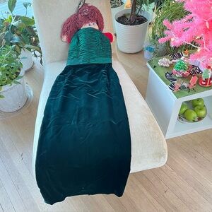 Green Velvet Strapless Gown Vintage